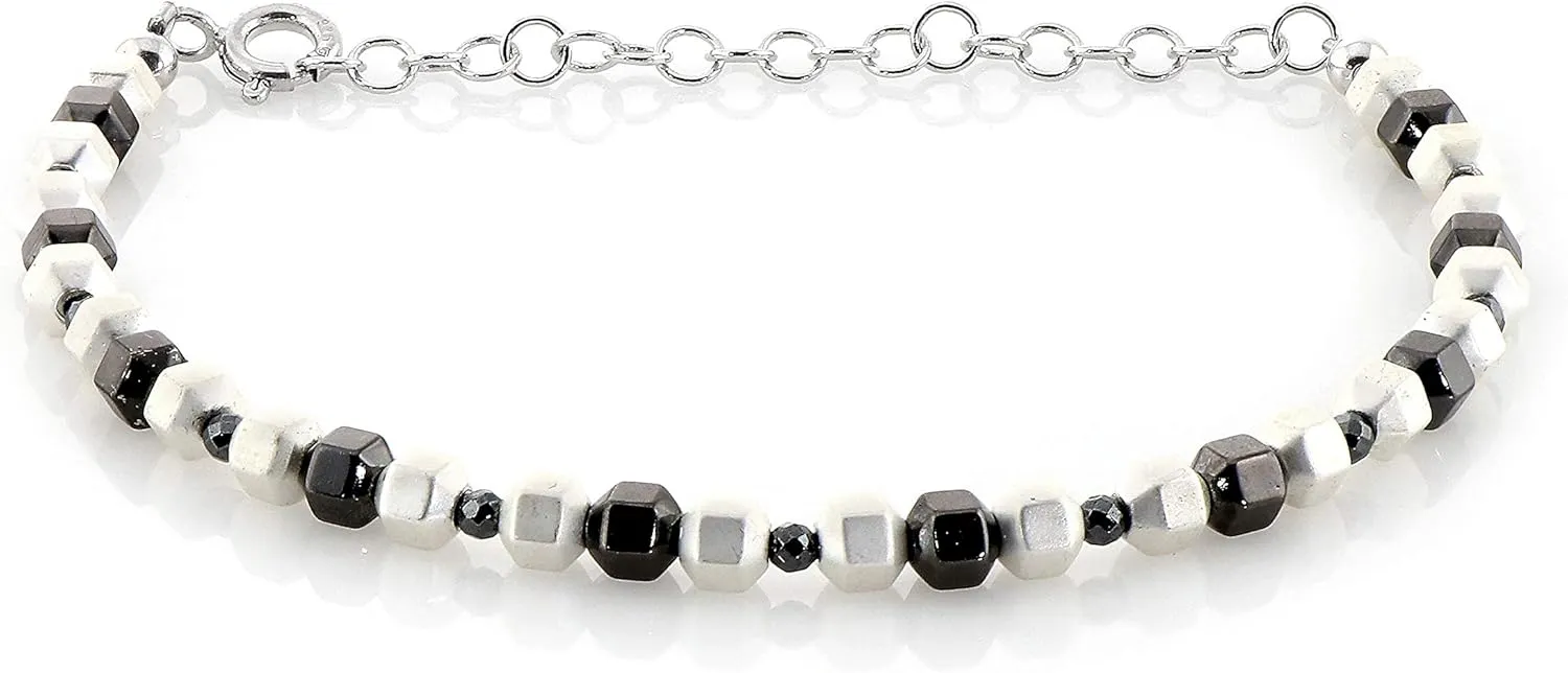 NirvanaIN Hematite Beaded Bracelet, hand made Gemstone jewelry, Wedding Jewelry, Wedding Hematite Bracelet jewelry black hematite, white hematite
