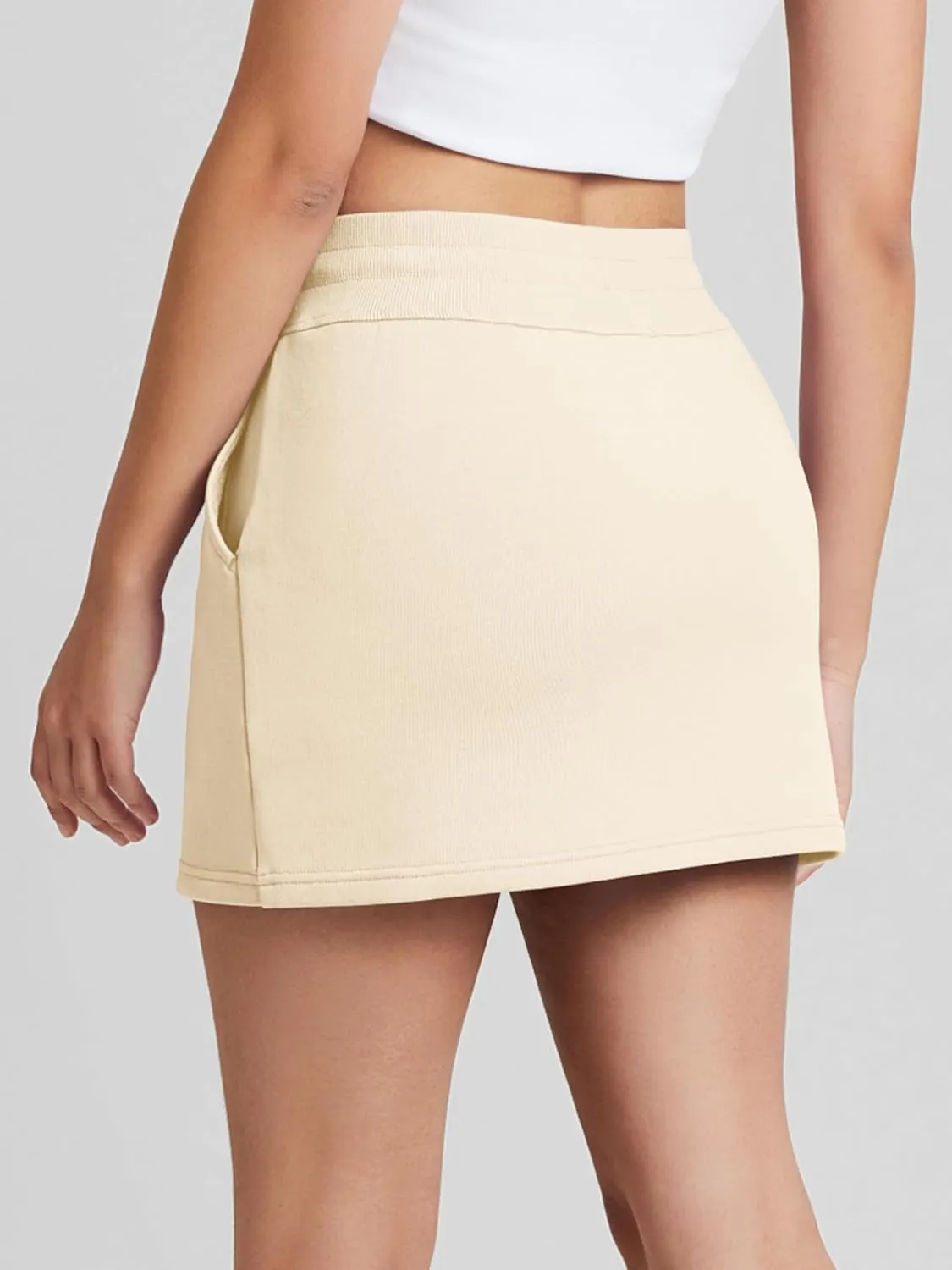 ODODOS Women's Cotton French Terry Skorts Drawstring Tie Built-in Shorts Daily Skirts with Pockets
