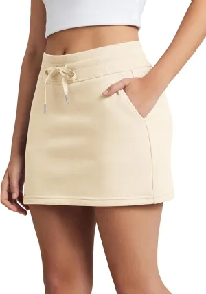 ODODOS Women's Cotton French Terry Skorts Drawstring Tie Built-in Shorts Daily Skirts with Pockets