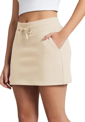 ODODOS Women's Cotton French Terry Skorts Drawstring Tie Built-in Shorts Daily Skirts with Pockets