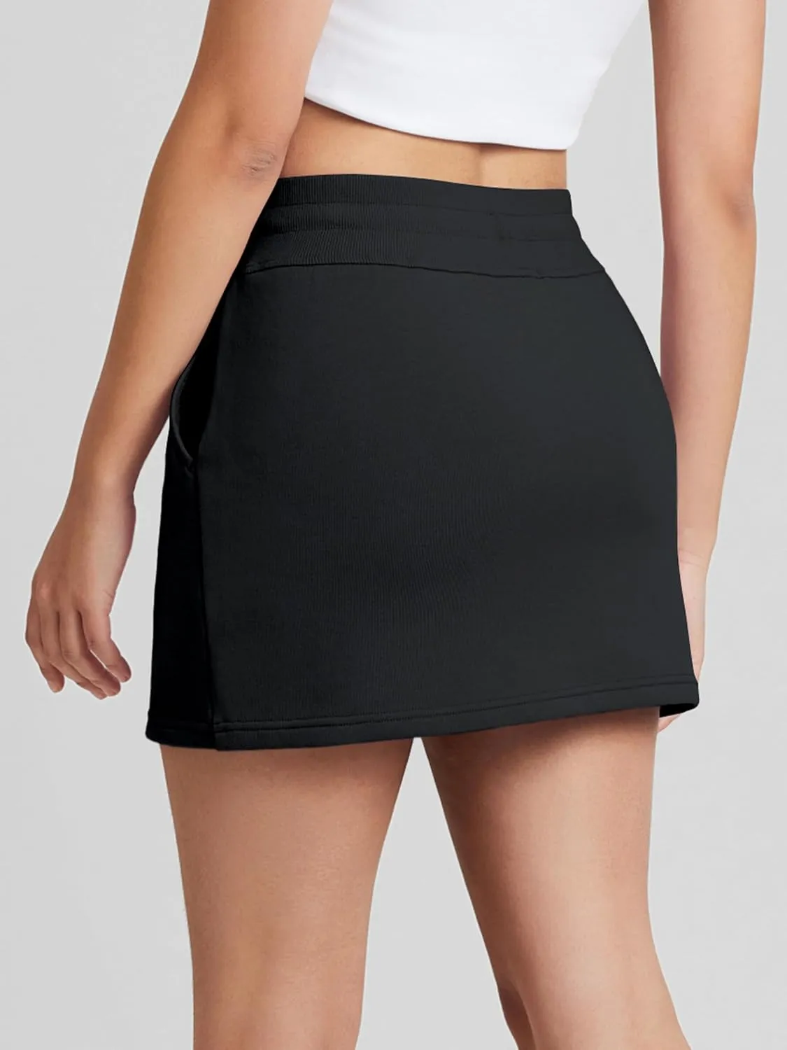 ODODOS Women's Cotton French Terry Skorts Drawstring Tie Built-in Shorts Daily Skirts with Pockets