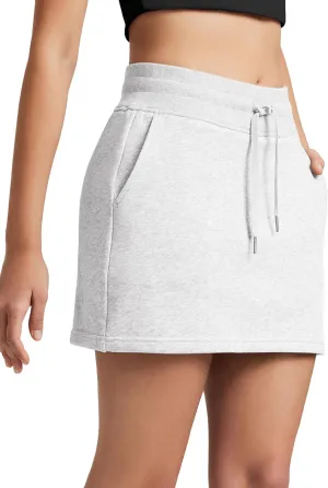 ODODOS Women's Cotton French Terry Skorts Drawstring Tie Built-in Shorts Daily Skirts with Pockets