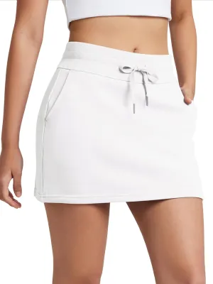 ODODOS Women's Cotton French Terry Skorts Drawstring Tie Built-in Shorts Daily Skirts with Pockets