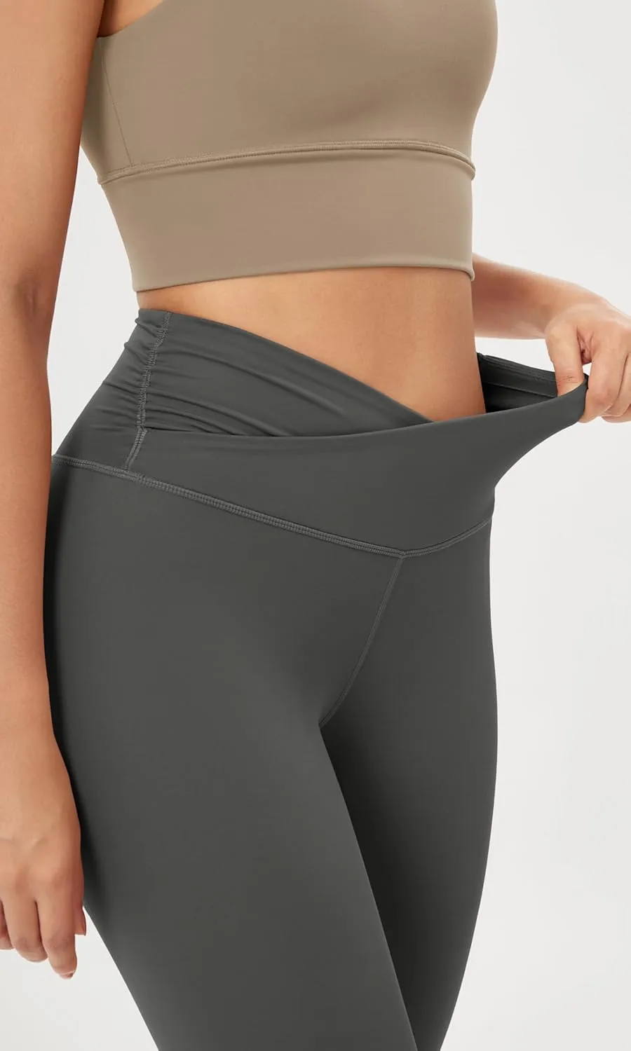 ODODOS Women's Cross Waist Yoga Leggings with Inner Pocket, 23"/25"/28" Gathered Crossover Workout Yoga Pants