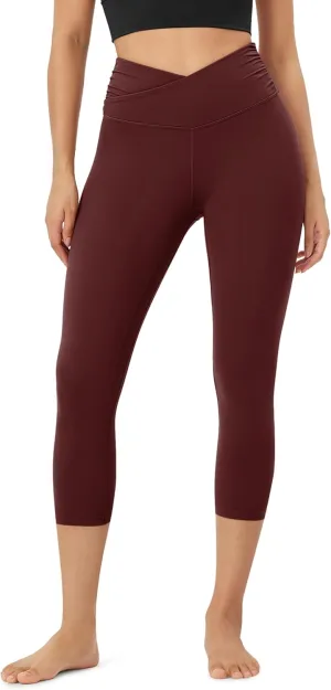 ODODOS Women's Cross Waist Yoga Leggings with Inner Pocket, 23"/25"/28" Gathered Crossover Workout Yoga Pants