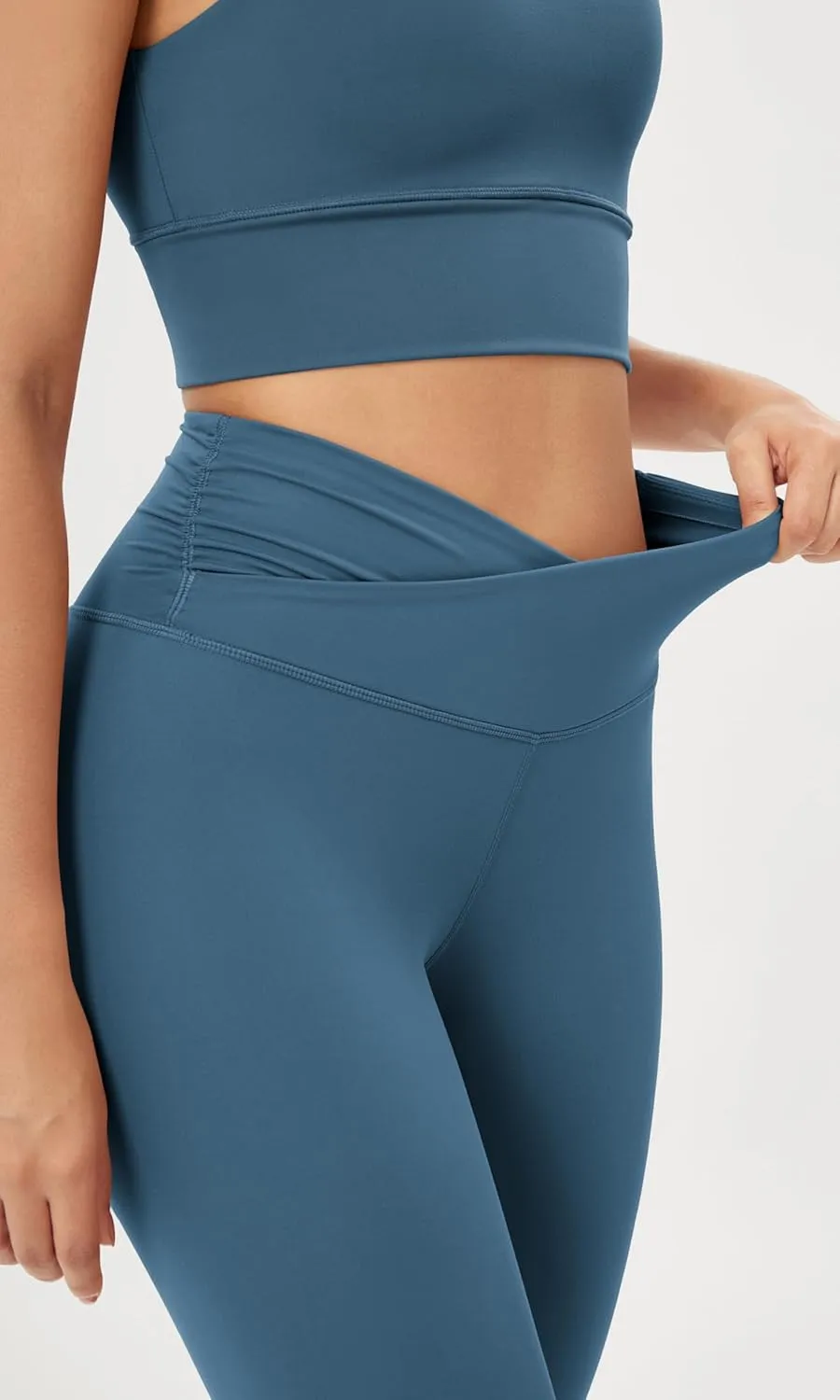 ODODOS Women's Cross Waist Yoga Leggings with Inner Pocket, 23"/25"/28" Gathered Crossover Workout Yoga Pants