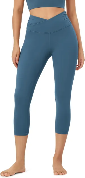 ODODOS Women's Cross Waist Yoga Leggings with Inner Pocket, 23"/25"/28" Gathered Crossover Workout Yoga Pants