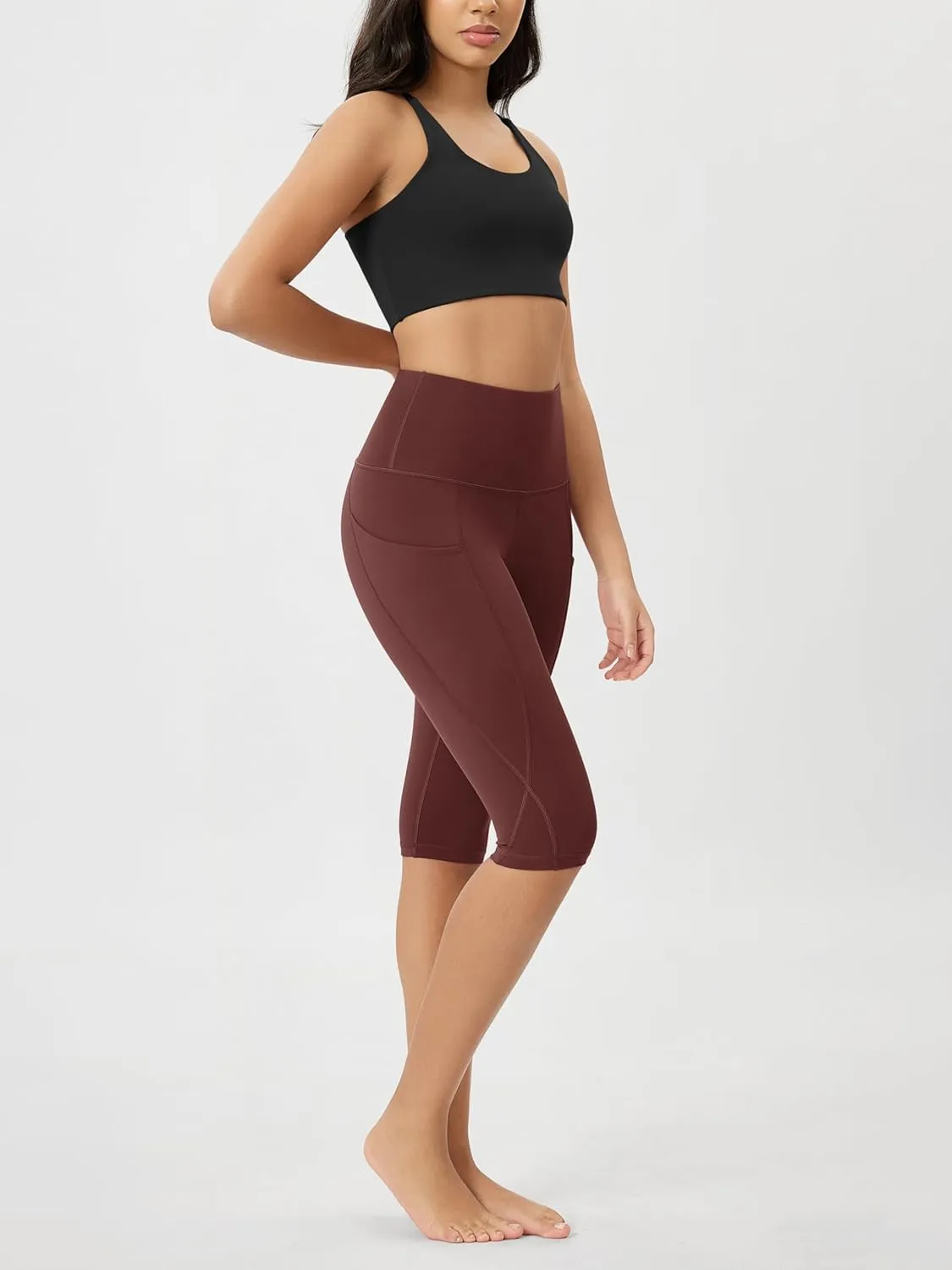 ODODOS Women's High Waisted Yoga Capris with Pockets, Tummy Control Non See Through Workout Athletic Running Capri Leggings
