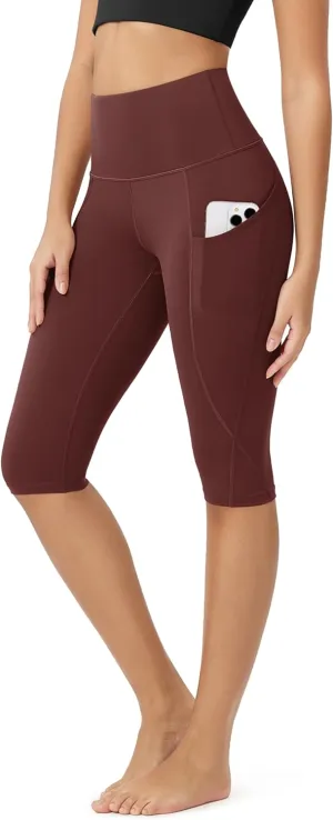 ODODOS Women's High Waisted Yoga Capris with Pockets, Tummy Control Non See Through Workout Athletic Running Capri Leggings