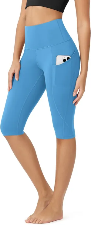 ODODOS Women's High Waisted Yoga Capris with Pockets, Tummy Control Non See Through Workout Athletic Running Capri Leggings