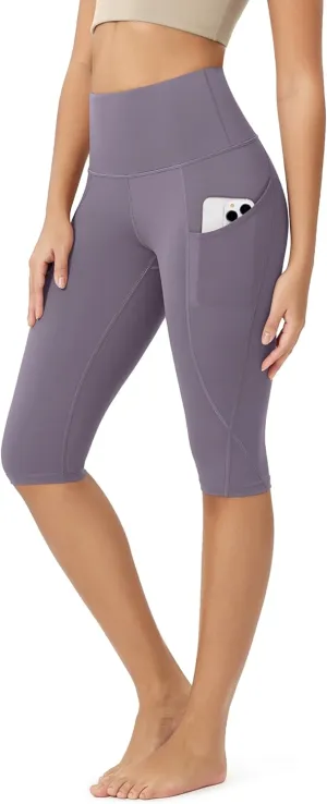 ODODOS Women's High Waisted Yoga Capris with Pockets, Tummy Control Non See Through Workout Athletic Running Capri Leggings