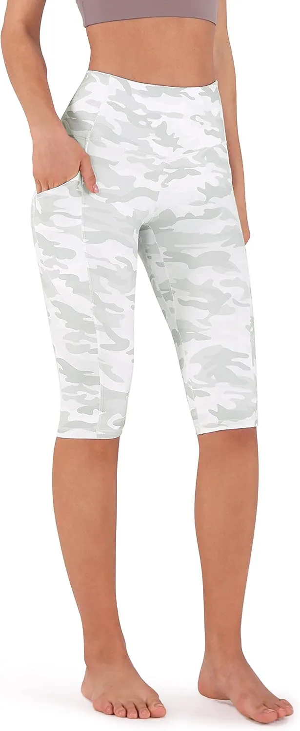 ODODOS Women's High Waisted Yoga Capris with Pockets, Tummy Control Non See Through Workout Athletic Running Capri Leggings