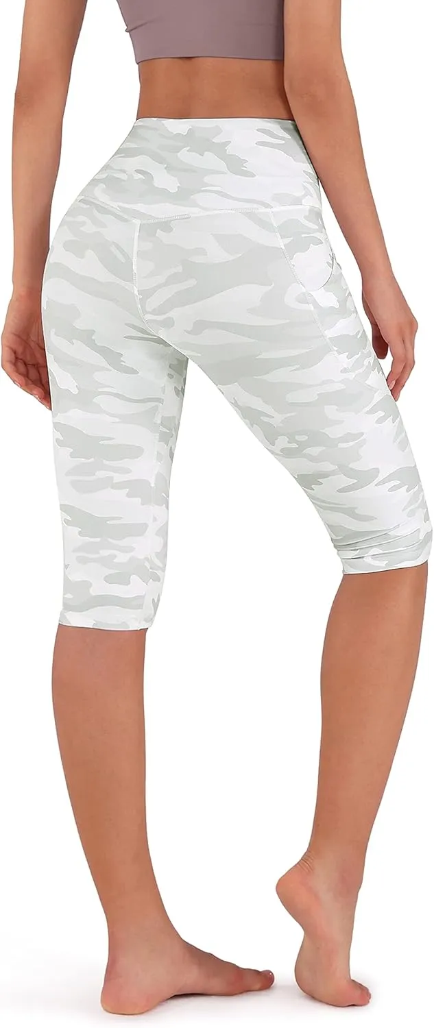 ODODOS Women's High Waisted Yoga Capris with Pockets, Tummy Control Non See Through Workout Athletic Running Capri Leggings