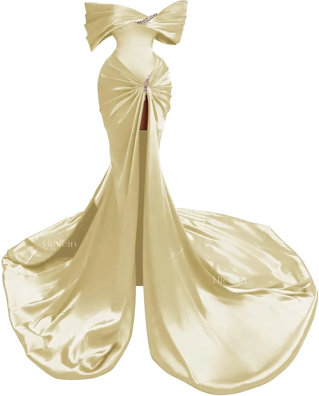 Off Shoulder Satin Prom Dresses for Women 2025 Sparkly Beaded Mermaid Corset Formal Evening Gowns with Train