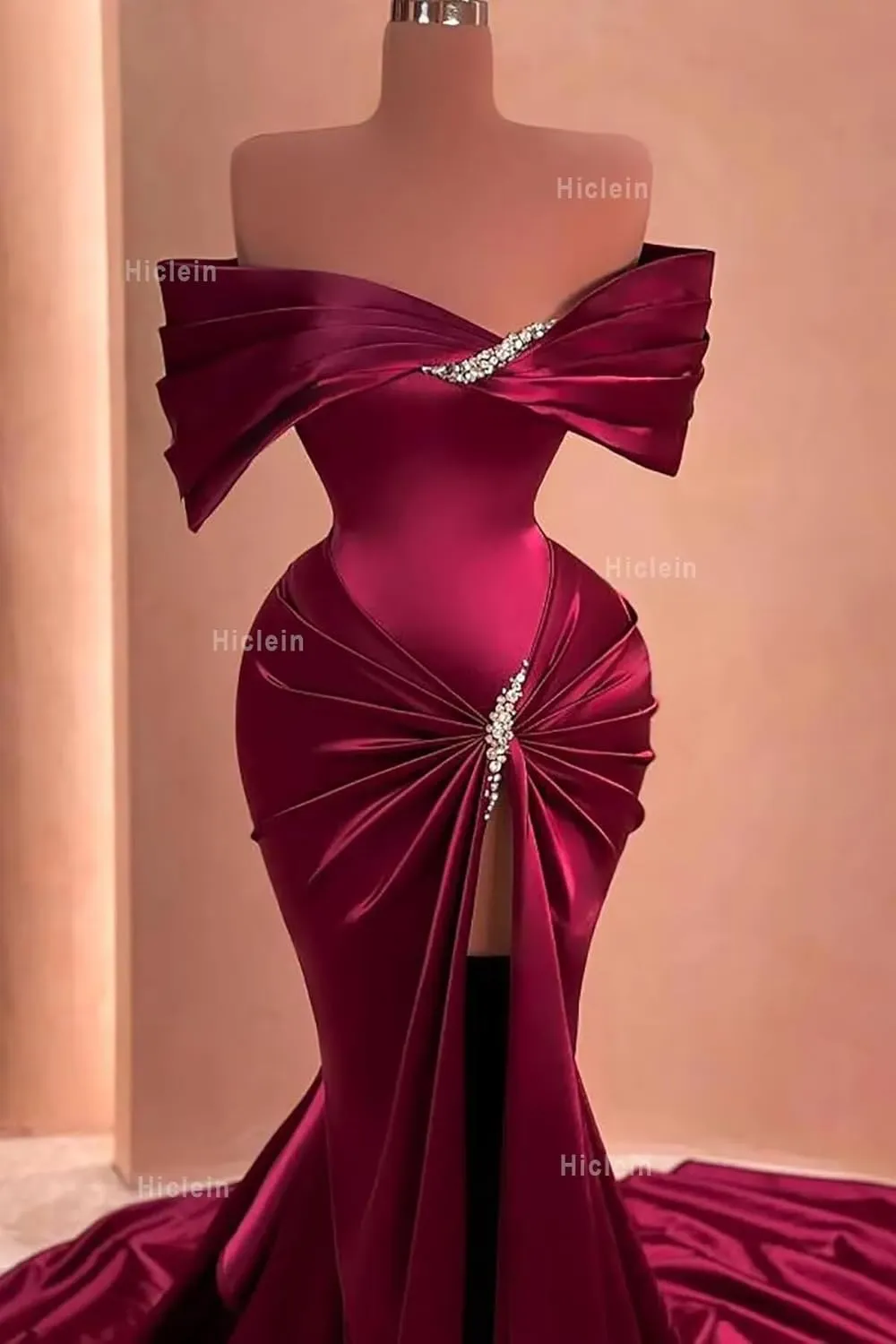 Off Shoulder Satin Prom Dresses for Women 2025 Sparkly Beaded Mermaid Corset Formal Evening Gowns with Train