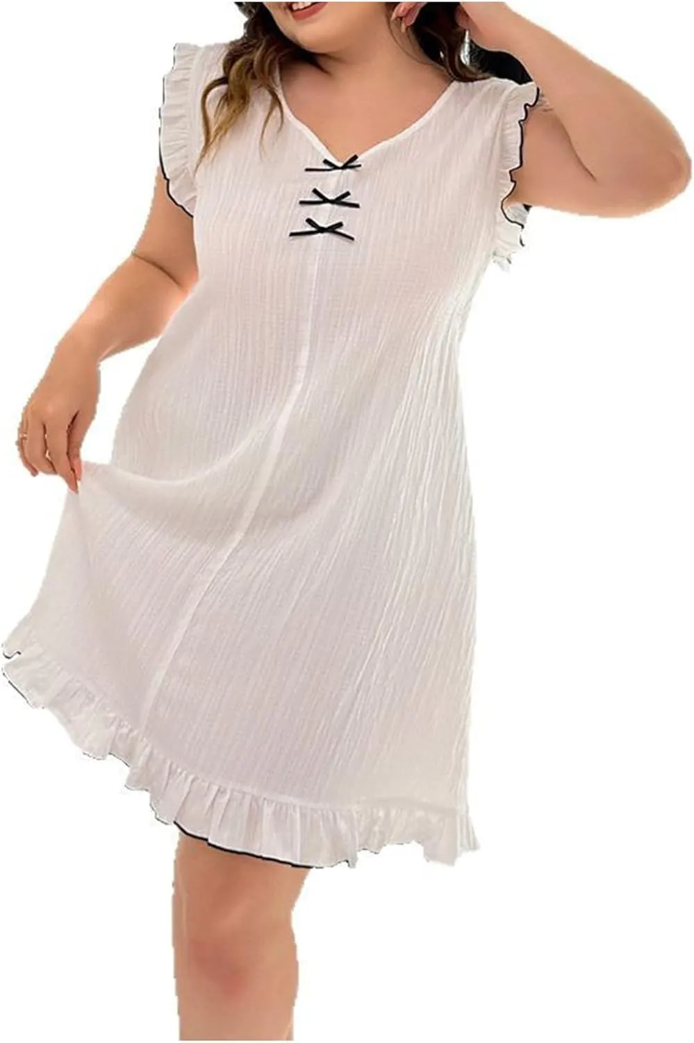 Oplxuo Plus Size Womens Nightgown Soft Sleepwear Ruffle Sleeveless Sleepshirt Sleep Dress V-Neck Short Nightdress