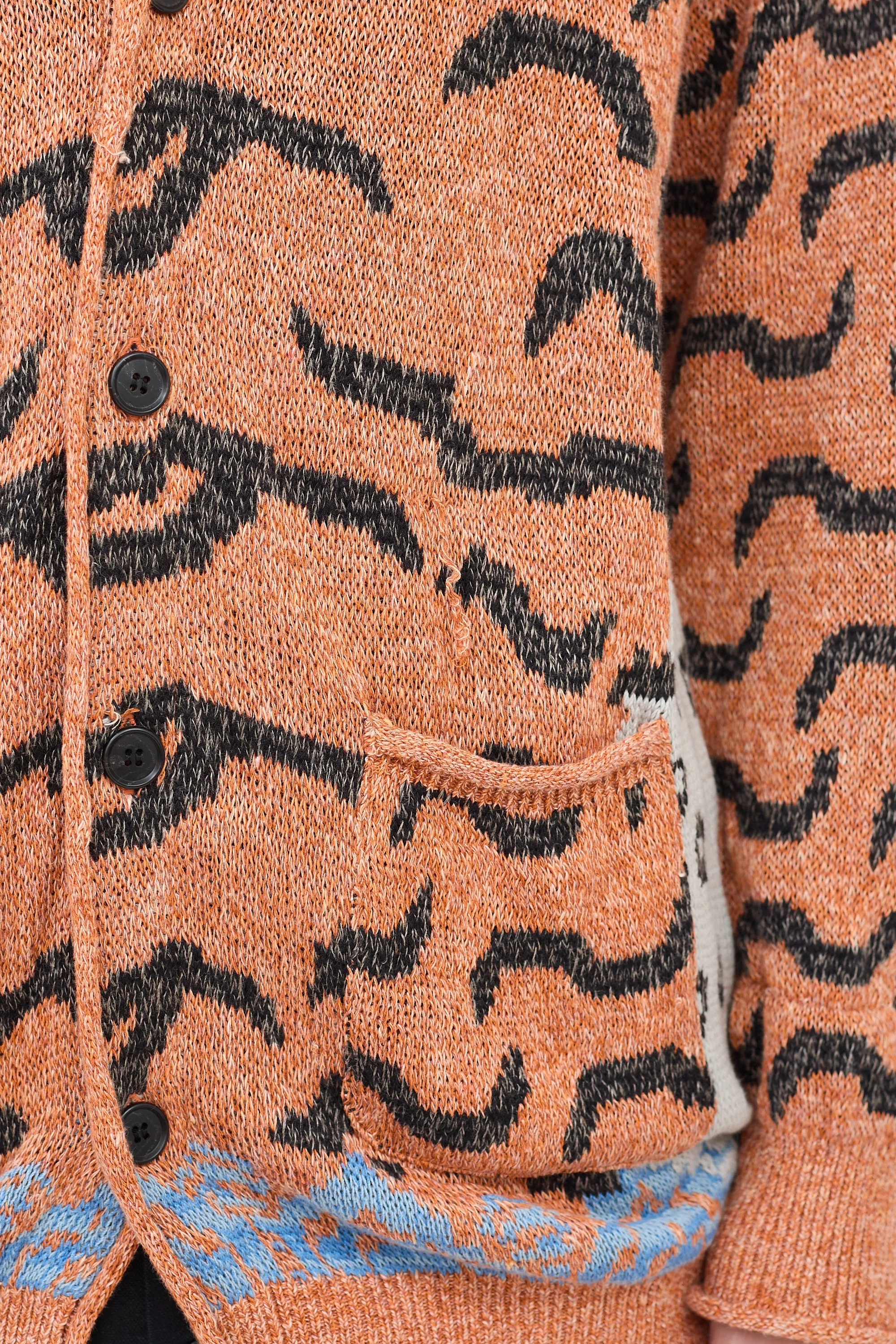 Orange & Multicolour Linen & Cotton Patterned Cardigan