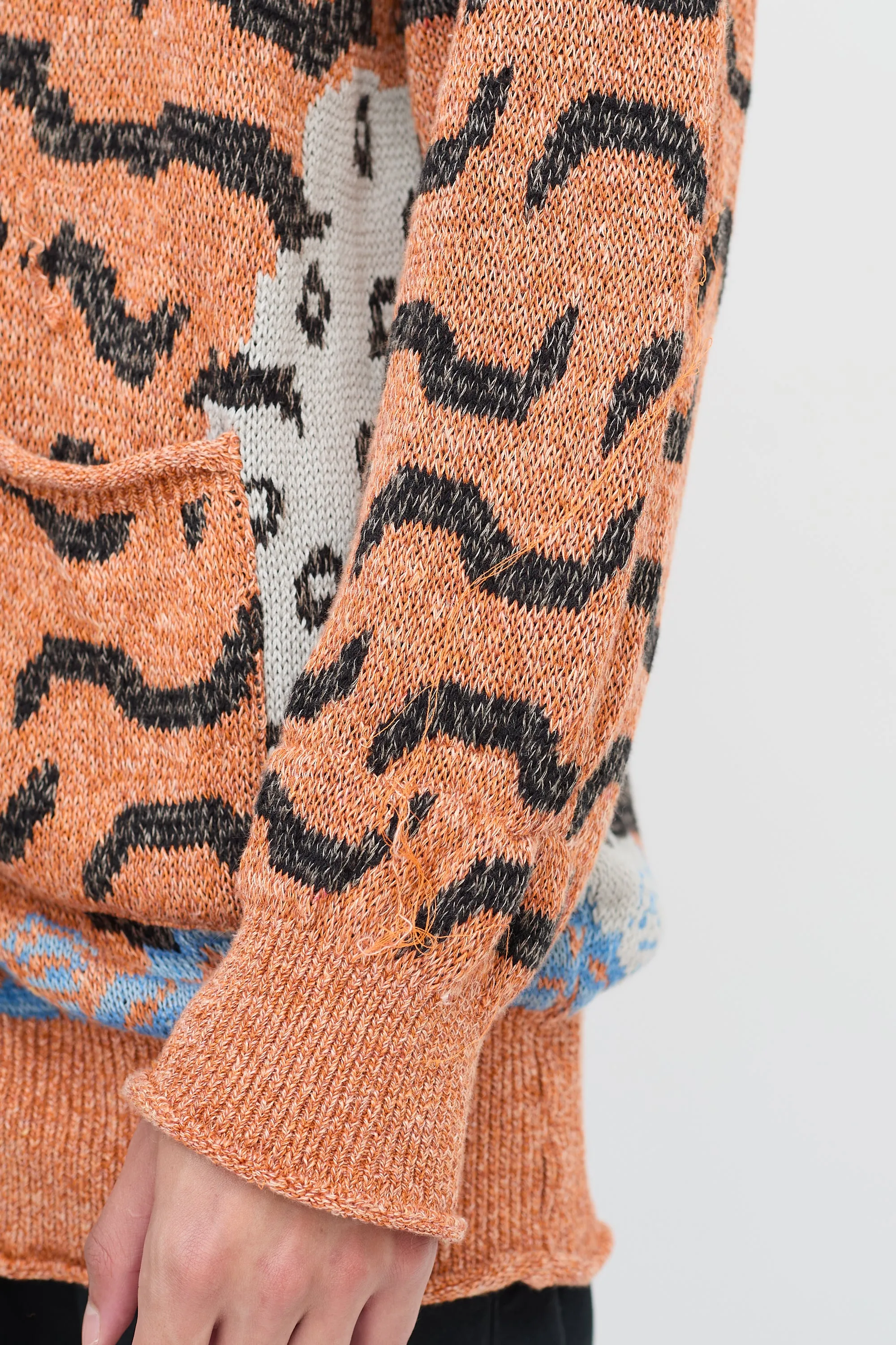 Orange & Multicolour Linen & Cotton Patterned Cardigan