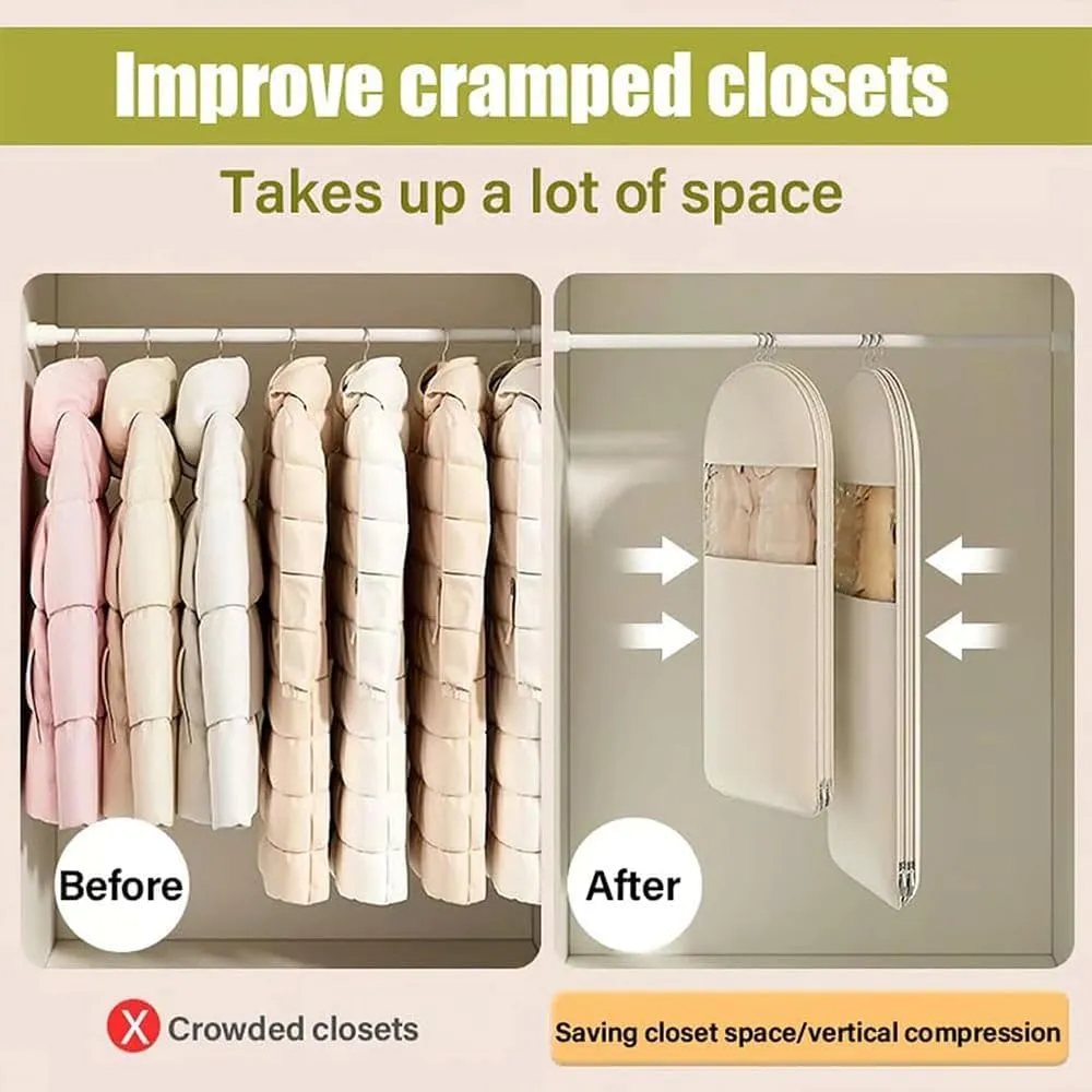 Otherwise Garment Bag, Suspended Dust-Proof Bag for Down Jacket, Space-Saving Garment Bags, Clothe Receiver With Self-Compression Zipp, Used For Clothes Storage (Pink,M)