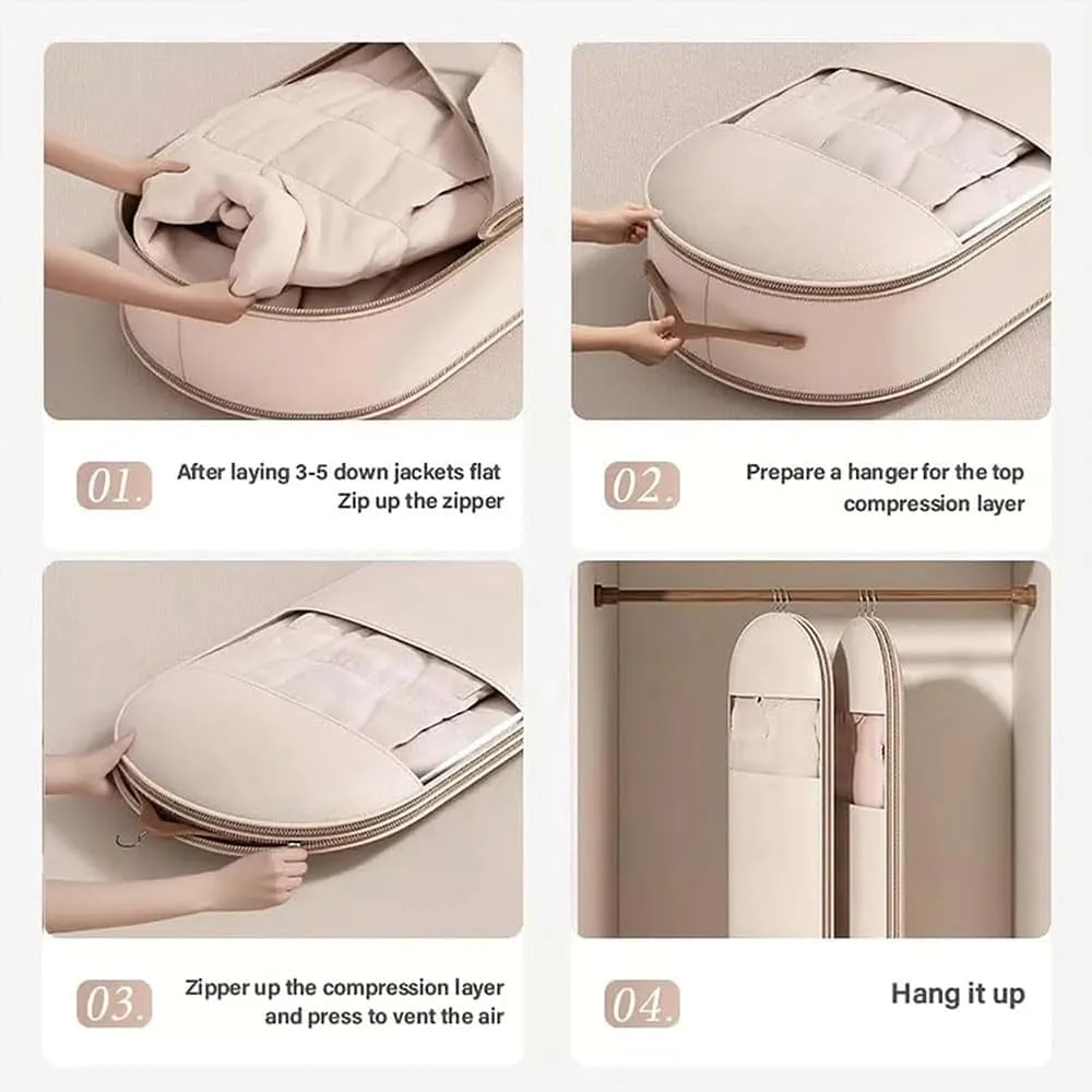 Otherwise Garment Bag, Suspended Dust-Proof Bag for Down Jacket, Space-Saving Garment Bags, Clothe Receiver With Self-Compression Zipp, Used For Clothes Storage (Pink,M)
