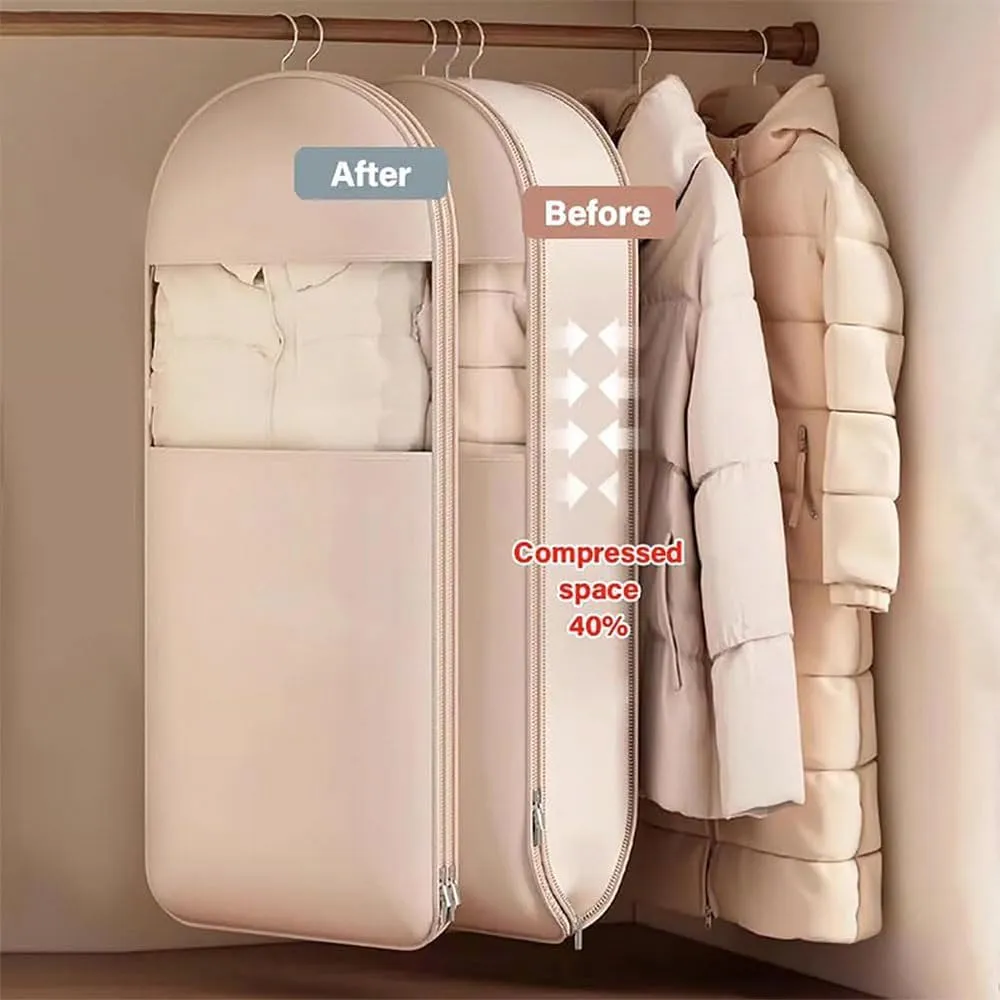 Otherwise Garment Bag, Suspended Dust-Proof Bag for Down Jacket, Space-Saving Garment Bags, Clothe Receiver With Self-Compression Zipp, Used For Clothes Storage (Pink,M)