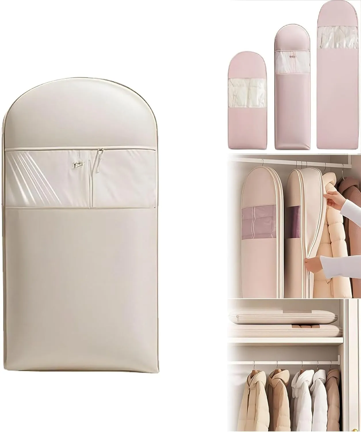 Otherwise Garment Bags, Closet Organizer For Winter Coats, Down Jackets, Heavy Clothes, Dust Proof, Durability Wardrobe Storage (Large Beige)