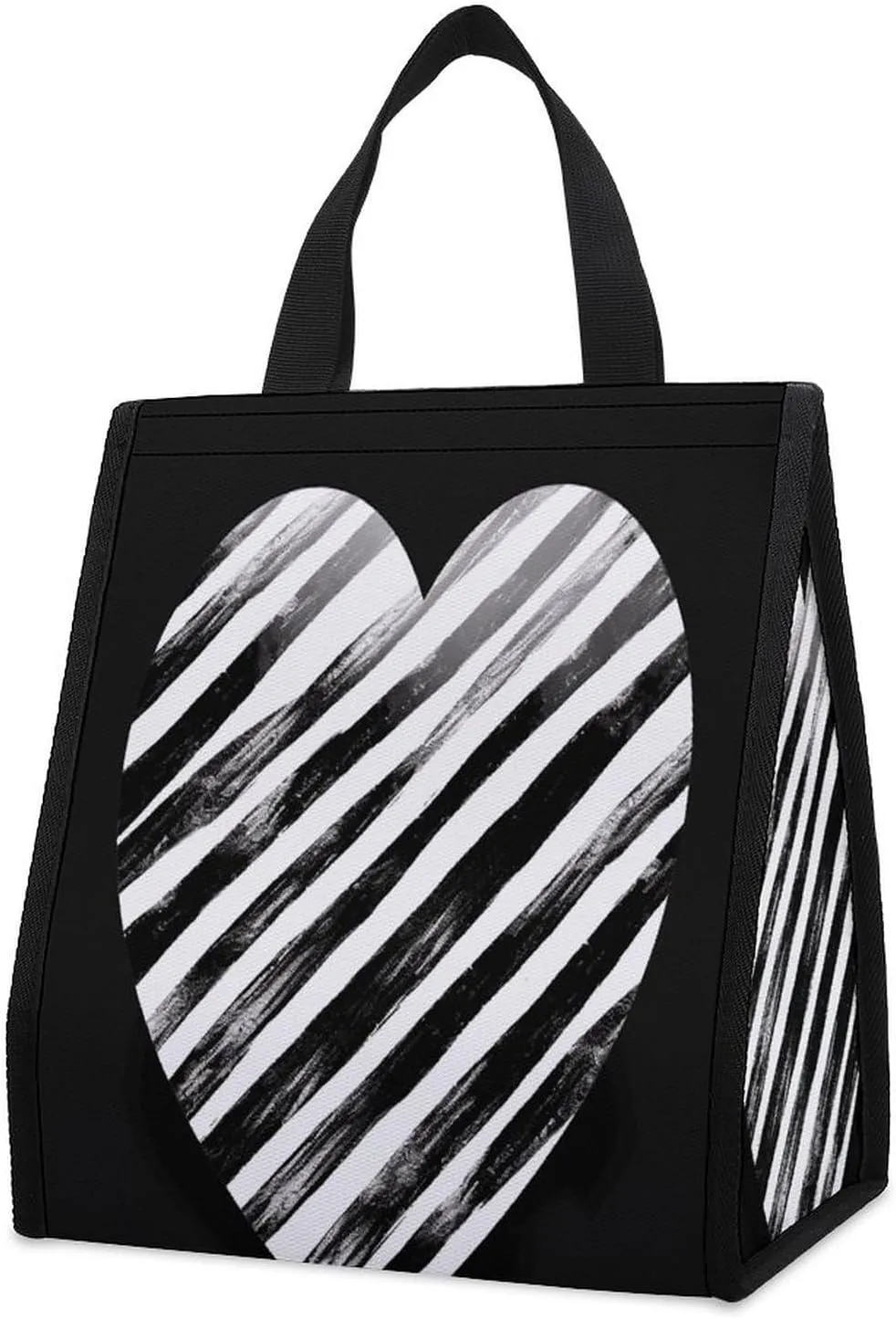 Outdoor Cooler Bags, Black And White Striped Heart Printed Cooler Bag, Insulated Tote Bag, Grocery Tote Bag