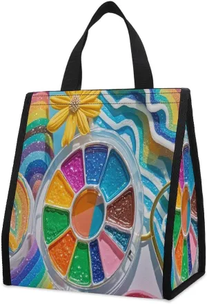 Outdoor Cooler Bags, Rainbow Palette Printed Cooler Bag, Insulated Tote Bag, Grocery Tote Bag