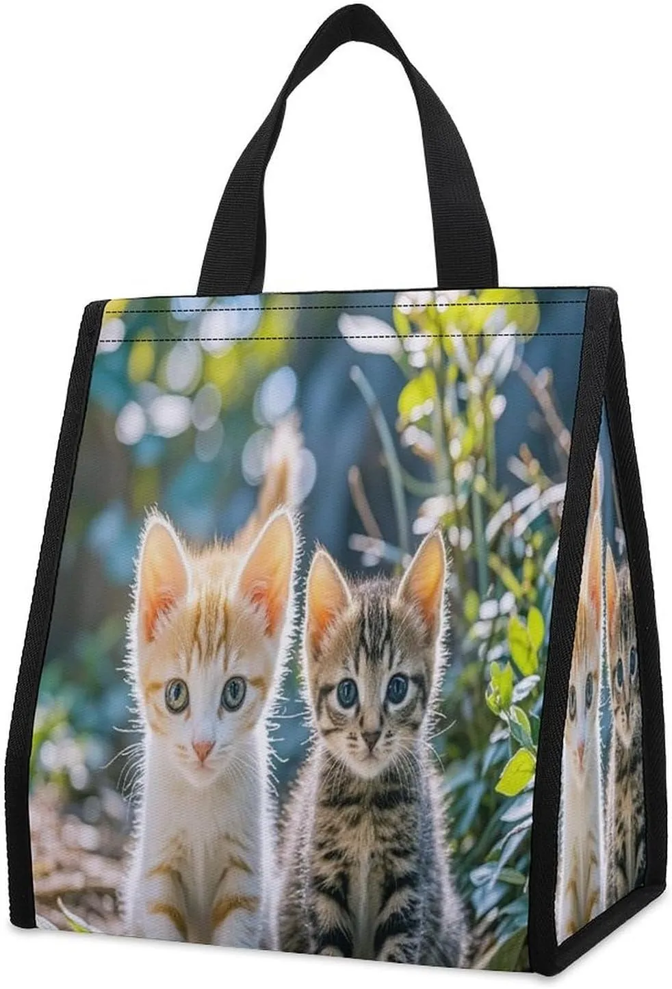 Outdoor Cooler Bags, Two Little Cats Printed Cooler Bag, Insulated Tote Bag, Grocery Tote Bag