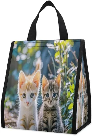 Outdoor Cooler Bags, Two Little Cats Printed Cooler Bag, Insulated Tote Bag, Grocery Tote Bag