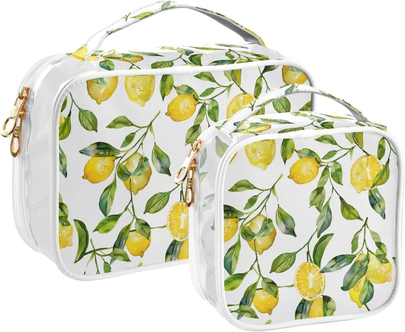 panksolu Clear Toiletry Bag with Handle Watercolor Lemons Fruits PVC Waterproof Makeup Bags for Women Men Traveling Clear Travel Pouch Cosmetic Bags,2 Pack