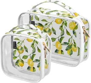 panksolu Clear Toiletry Bag with Handle Watercolor Lemons Fruits PVC Waterproof Makeup Bags for Women Men Traveling Clear Travel Pouch Cosmetic Bags,2 Pack