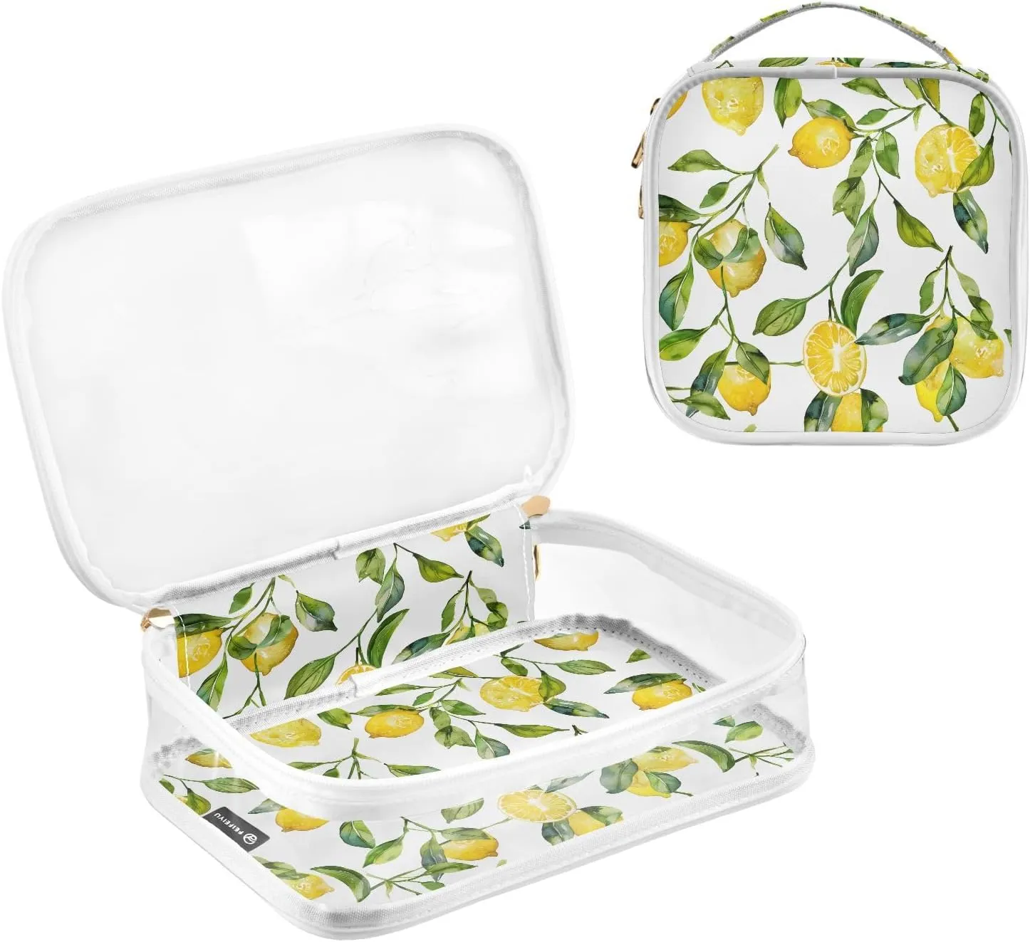 panksolu Clear Toiletry Bag with Handle Watercolor Lemons Fruits PVC Waterproof Makeup Bags for Women Men Traveling Clear Travel Pouch Cosmetic Bags,2 Pack