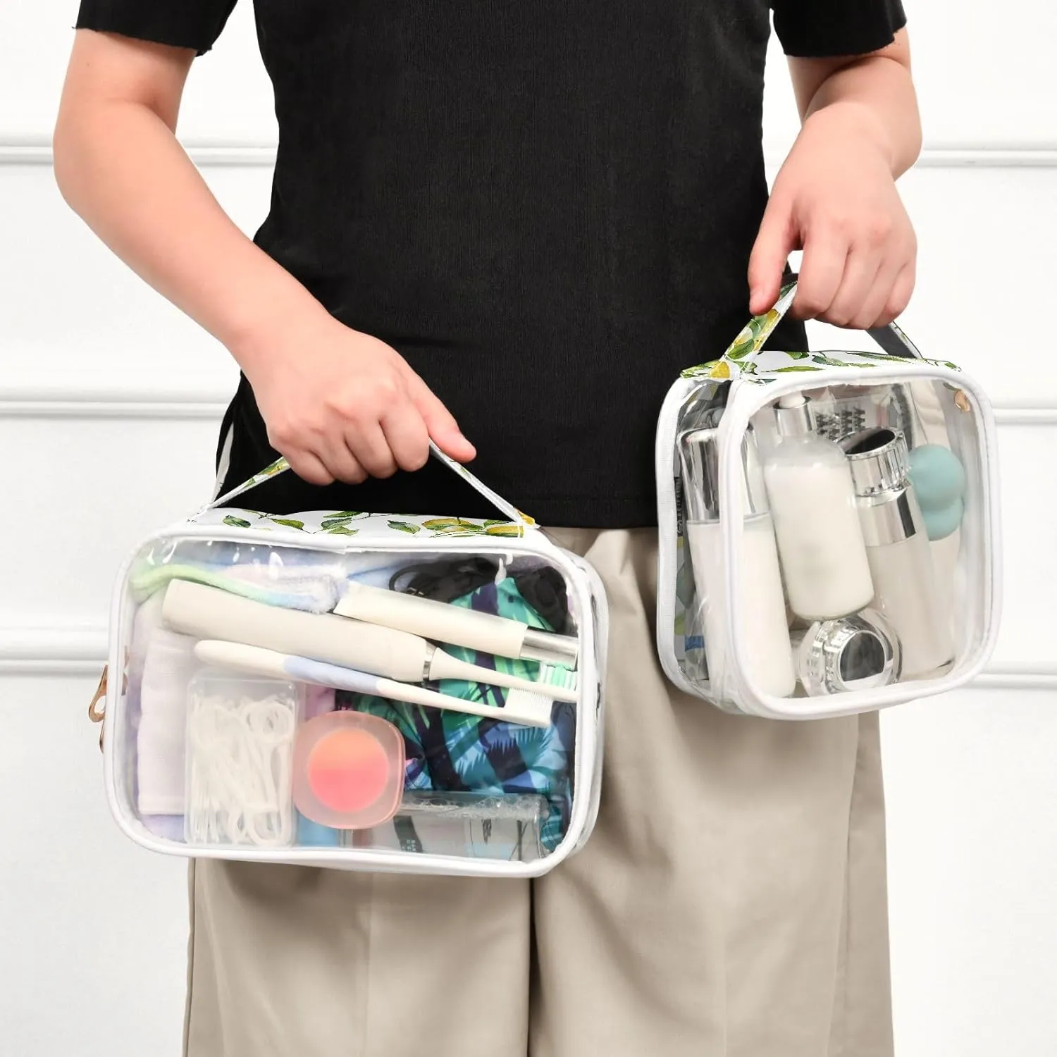 panksolu Clear Toiletry Bag with Handle Watercolor Lemons Fruits PVC Waterproof Makeup Bags for Women Men Traveling Clear Travel Pouch Cosmetic Bags,2 Pack
