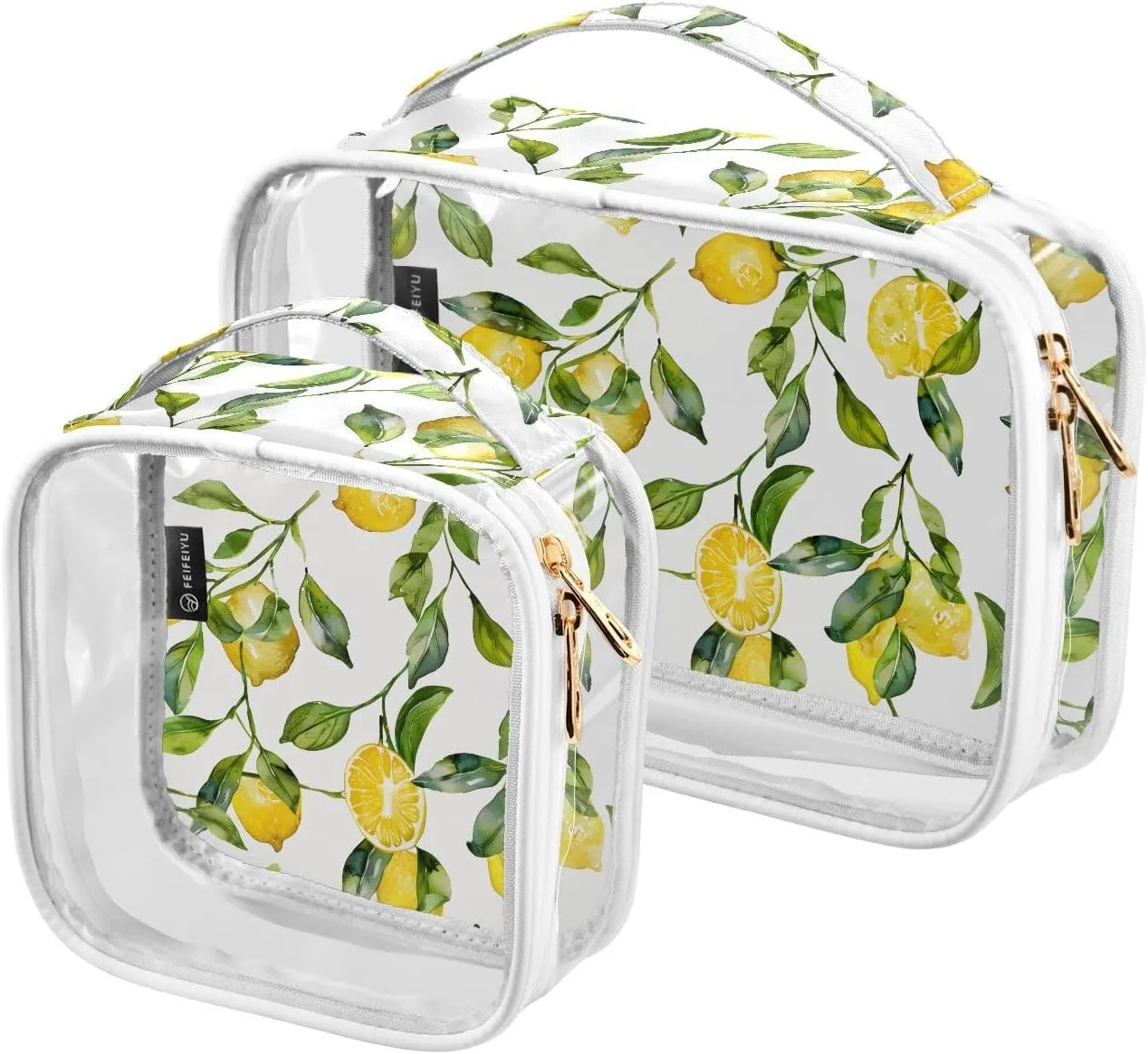panksolu Clear Toiletry Bag with Handle Watercolor Lemons Fruits PVC Waterproof Makeup Bags for Women Men Traveling Clear Travel Pouch Cosmetic Bags,2 Pack