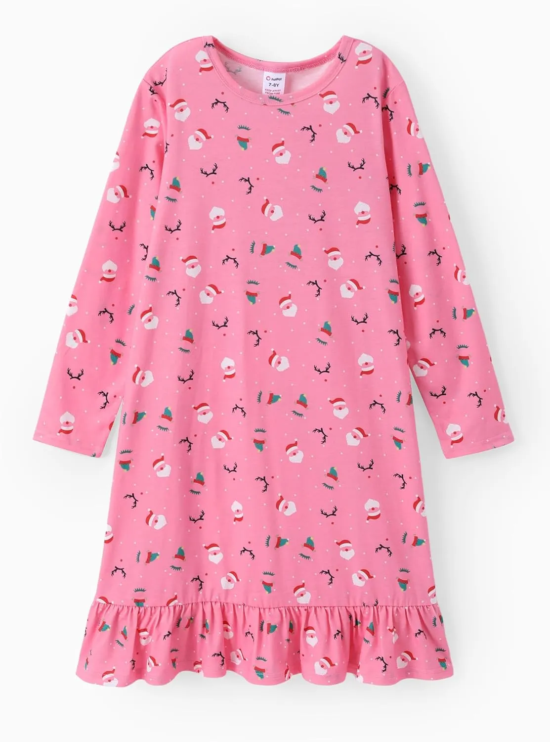 PATPAT 2Pcs Girls Nightgowns Long Sleeve Pajamas Cute Nightdress Sleepwear Pajamas