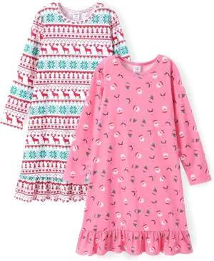 PATPAT 2Pcs Girls Nightgowns Long Sleeve Pajamas Cute Nightdress Sleepwear Pajamas