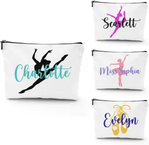 Personalized Dance Makeup Bag Ballerina Dancer Gifts for Women Girls Ballet Dance Teacher Gifts Dance Recital Gifts Canvas Dancer Toiletry Cosmetic Travel Bags