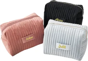 Personalized Makeup Bag with Name, Custom Velvet Cosmetic Bag for Women, Travel Toiletry Bag, Cosmetic Organizer Bag, Makeup Pouch, Bridesmaid Makeup Bag, Bachelorette, Gift for Girl Birthday, Wedding