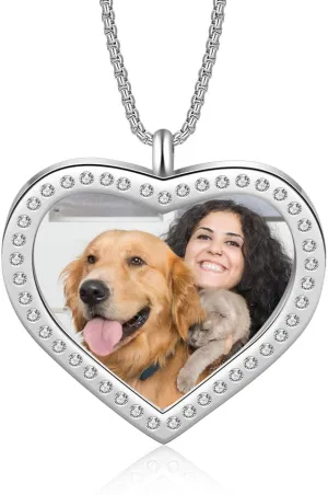 Personalized Photo Necklace Custom Picture Photo Hearts Name Engraved Pendants Memorial Pendant for Women Girlfriend