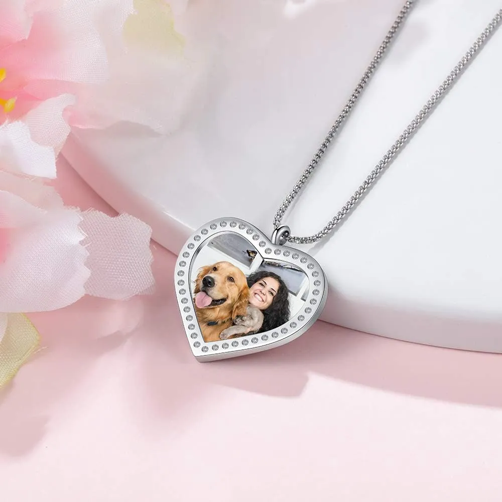 Personalized Photo Necklace Custom Picture Photo Hearts Name Engraved Pendants Memorial Pendant for Women Girlfriend
