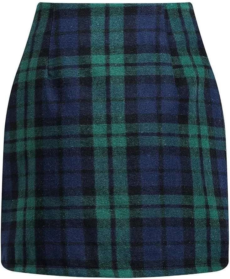 Plaid Mini Skirt for Women High Waist A Line Bodycon Pencil Fall Skirts Comfy Wool Mini Skirts Sexy Plaid Skirt