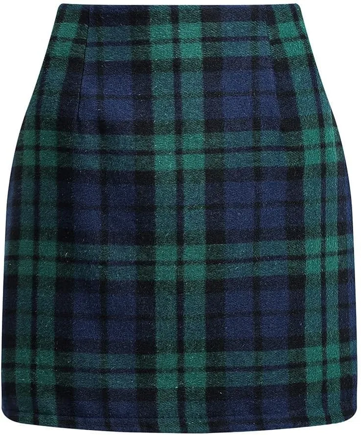 Plaid Mini Skirt for Women High Waist A Line Bodycon Pencil Fall Skirts Comfy Wool Mini Skirts Sexy Plaid Skirt
