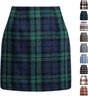 Plaid Mini Skirt for Women High Waist A Line Bodycon Pencil Fall Skirts Comfy Wool Mini Skirts Sexy Plaid Skirt