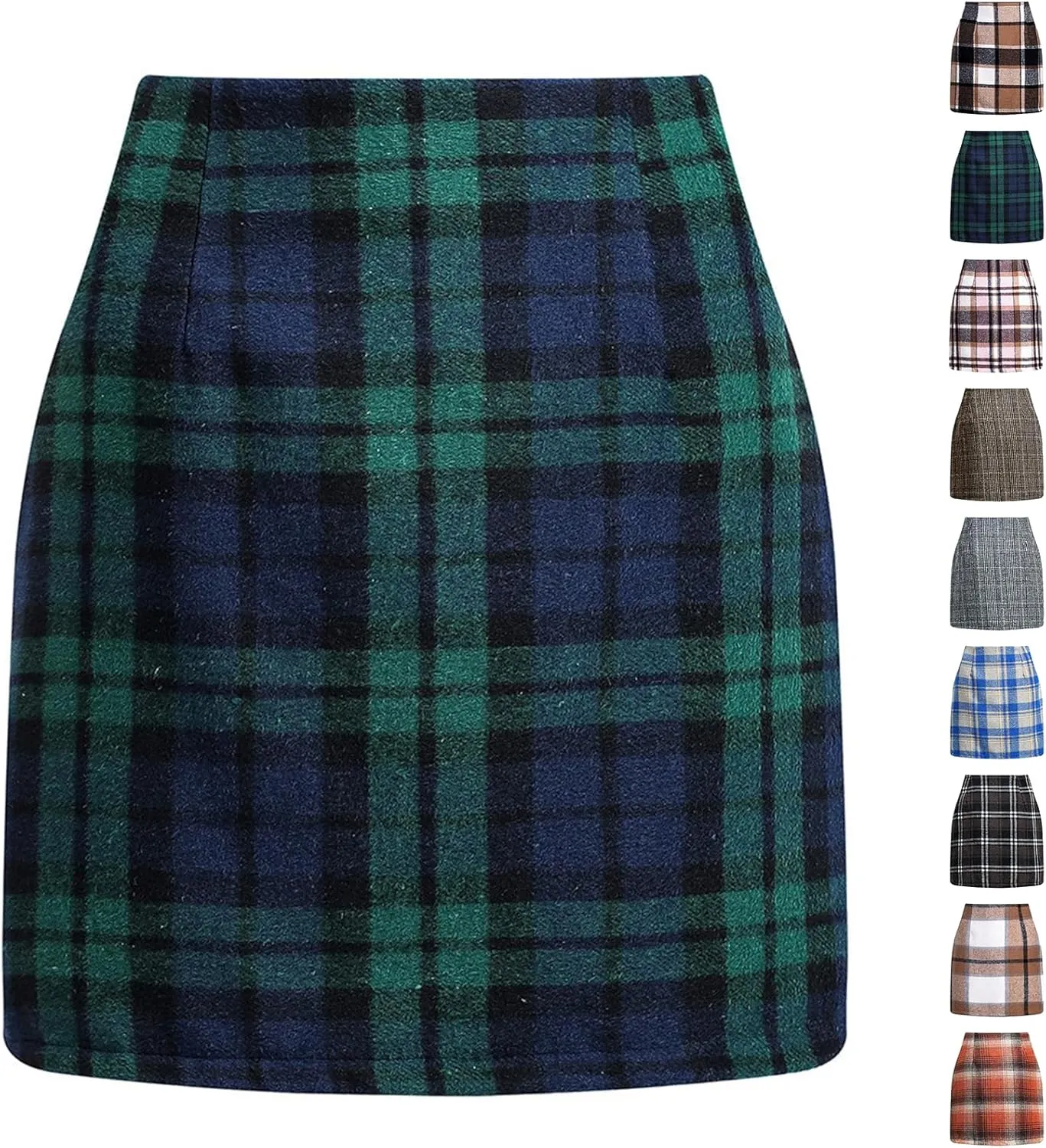 Plaid Mini Skirt for Women High Waist A Line Bodycon Pencil Fall Skirts Comfy Wool Mini Skirts Sexy Plaid Skirt