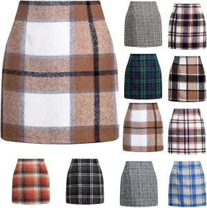 Plaid Mini Skirts for Women High Waisted Wool Skirts Y2k Short Bodycon Pencil Skirt Casual Cute Winter Skirts
