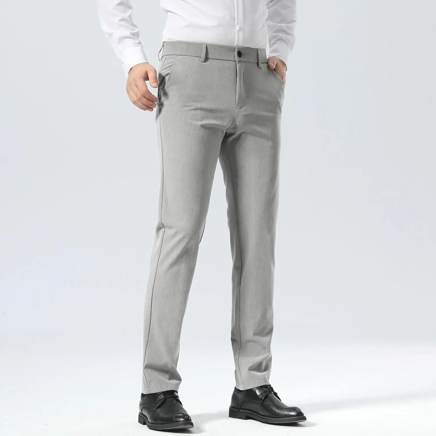 Plaid&Plain Mens Slim Fit Dress Pants Stretch Dress Pants
