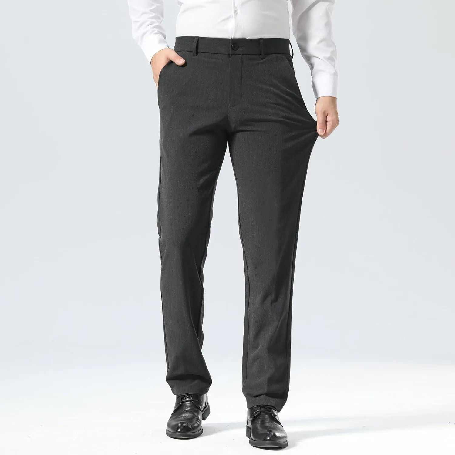Plaid&Plain Mens Slim Fit Dress Pants Stretch Dress Pants