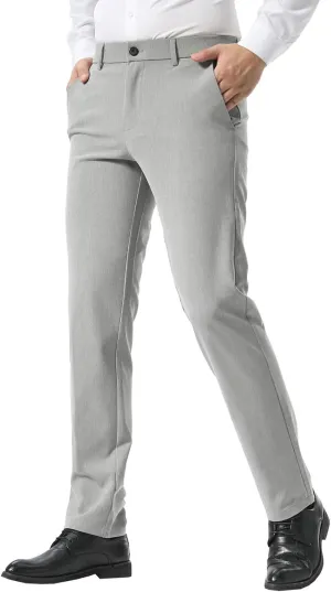 Plaid&Plain Mens Slim Fit Dress Pants Stretch Dress Pants