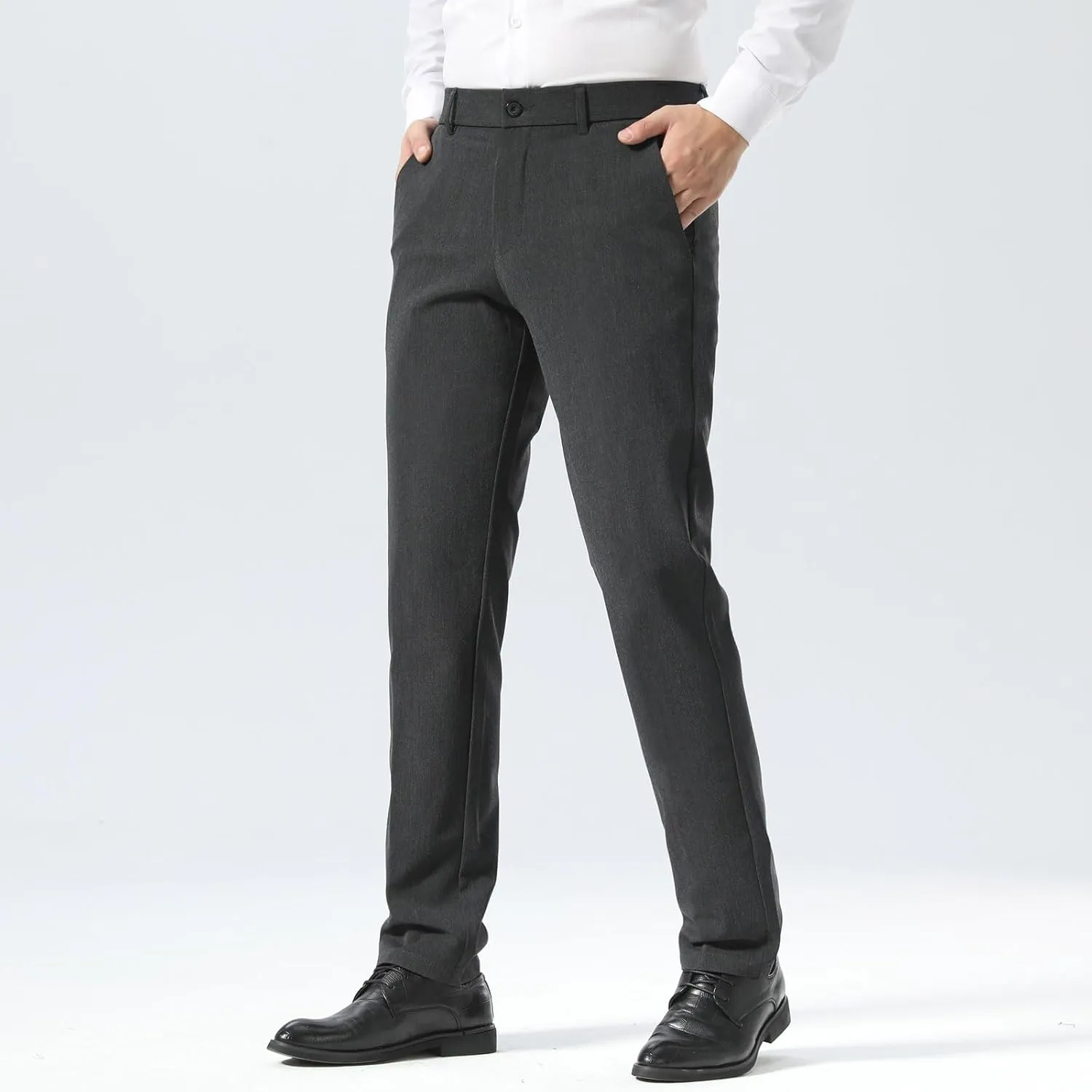 Plaid&Plain Mens Slim Fit Dress Pants Stretch Dress Pants